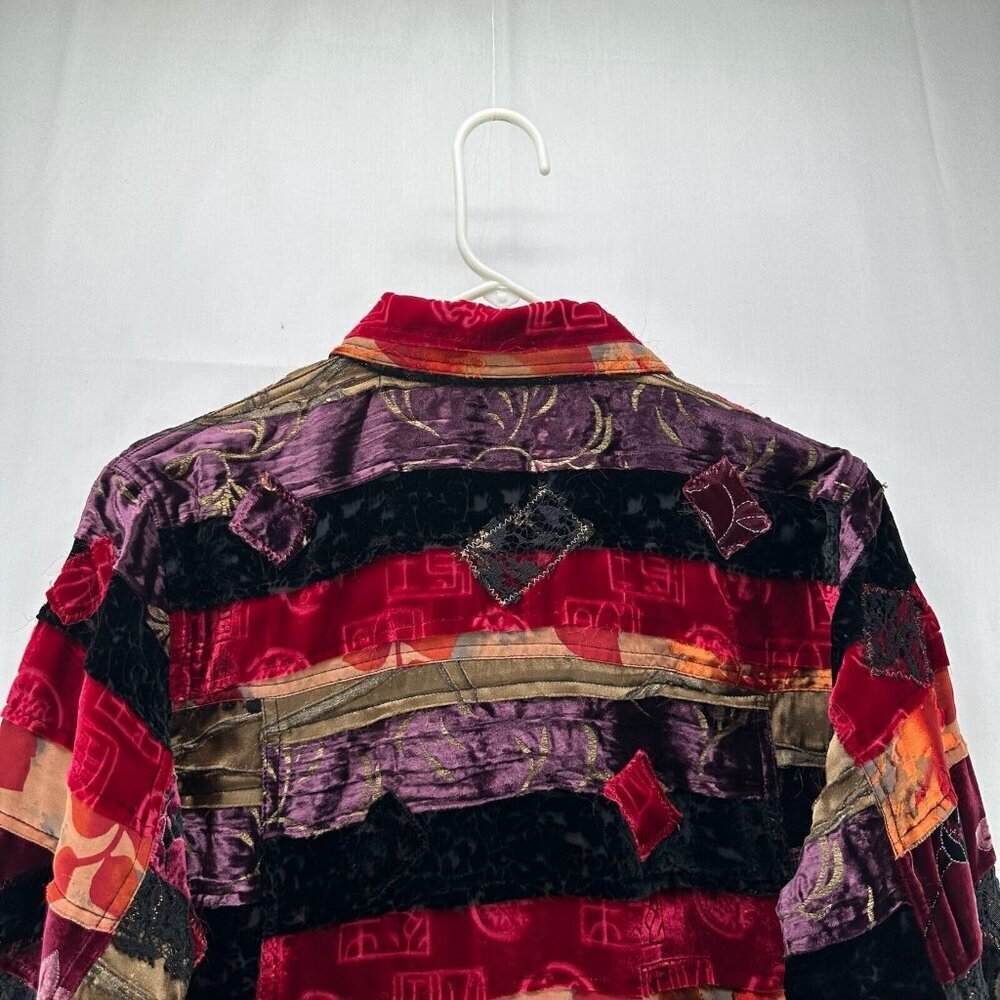 Chico's Design Jacket Size 1 M/8 Rayon Silk Velvet Patchwork Shacket Multicolor - Picture 5 of 10